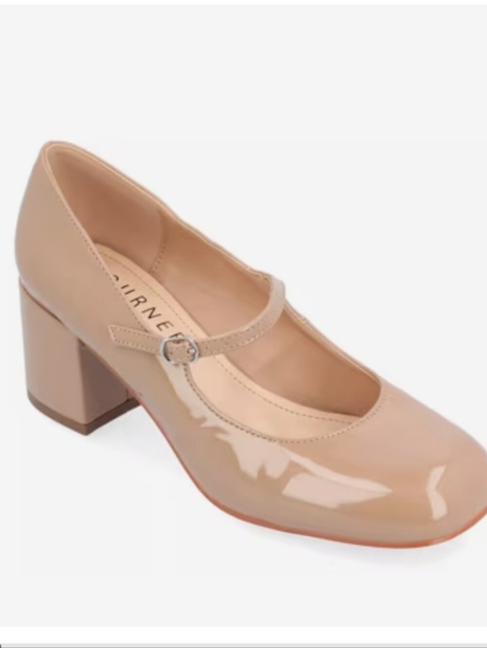 Journee Okenna Patent Mary Jane Block Heel Pumps in Nude Size 9W
